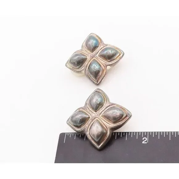 925 Sterling Silver Vintage Earrings PAT AIRESS Puffed 4 Petal Flower EG13128